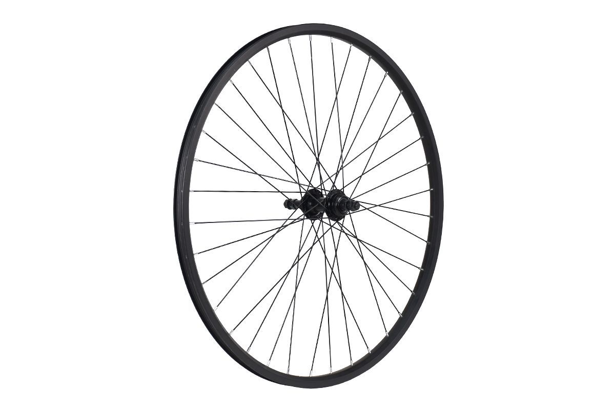 Колесо 27.5" MTB, заднее, двойной обод DH18 36H, алюминиевый сплав, черный, черная втулка под резьбовой ротор, FR-09R DISC , под трещотку Колесо 27.5" MTB, заднее, двойной обод DH18 36H, алюминиевый сплав, черный, черная втулка под резьбовой ротор, FR-09R DISC , под трещотку