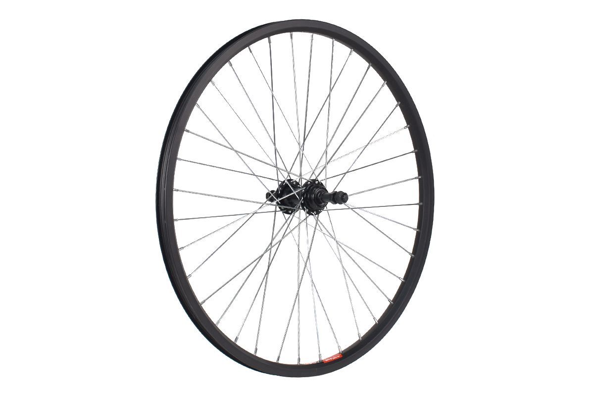 Колесо 24" MTB, заднее, двойной обод DH18, алюминиевый сплав, черная втулка под резьбовой диск, FR-09R DISC 36H на гайках , под диск 36 спиц Колесо 24" MTB, заднее, двойной обод DH18, алюминиевый сплав, черная втулка под резьбовой диск, FR-09R DISC 36H на гайках , под диск 36 спиц